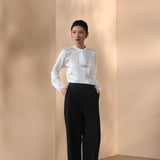 Poly Satin Regular Fit Stand Collar Blouse