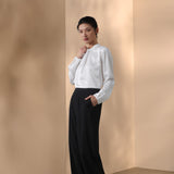 Poly Satin Regular Fit Stand Collar Blouse