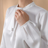 Poly Satin Regular Fit Stand Collar Blouse