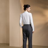 Poly Crepe Crinkle Regular Fit Shirt Collar Blouse