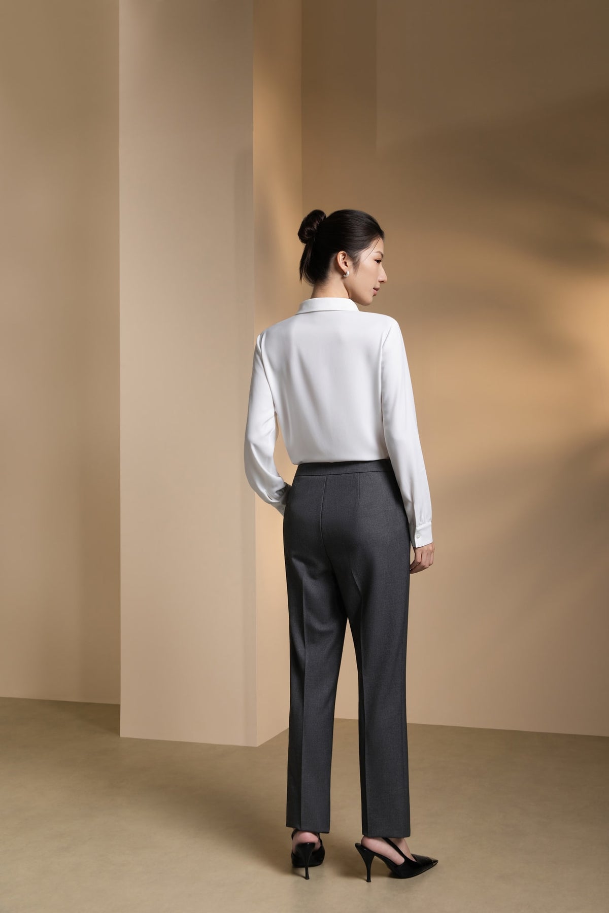 Poly Crepe Crinkle Regular Fit Shirt Collar Blouse