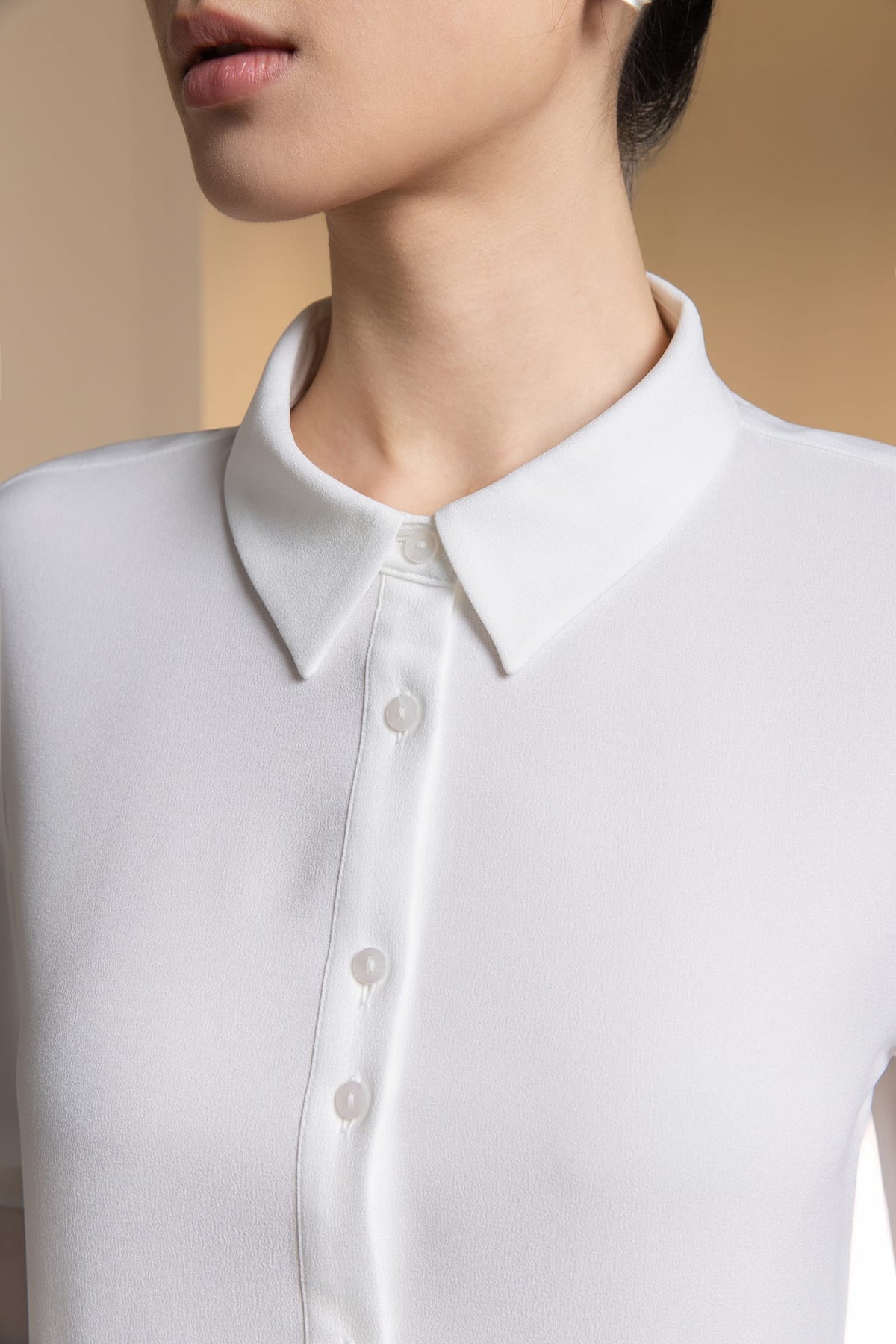 Poly Crepe Crinkle Regular Fit Shirt Collar Blouse