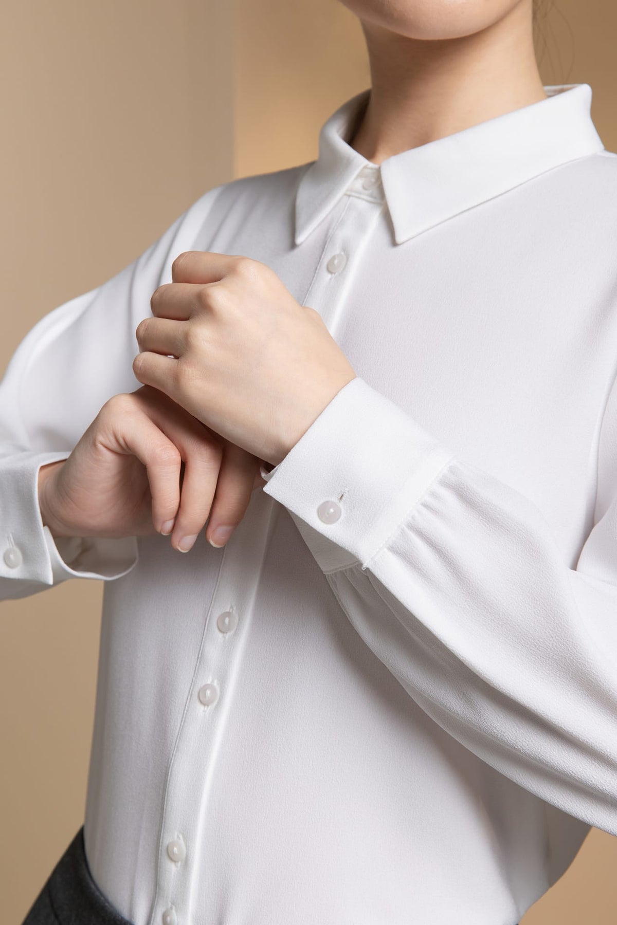 Poly Crepe Crinkle Regular Fit Shirt Collar Blouse