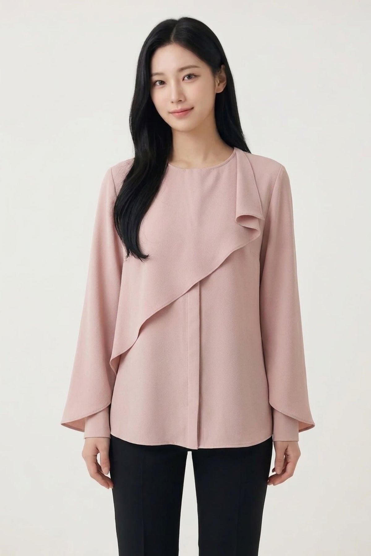 Poly Crepe Crinkle Regular Fit Asymmetrical Collar Blouse