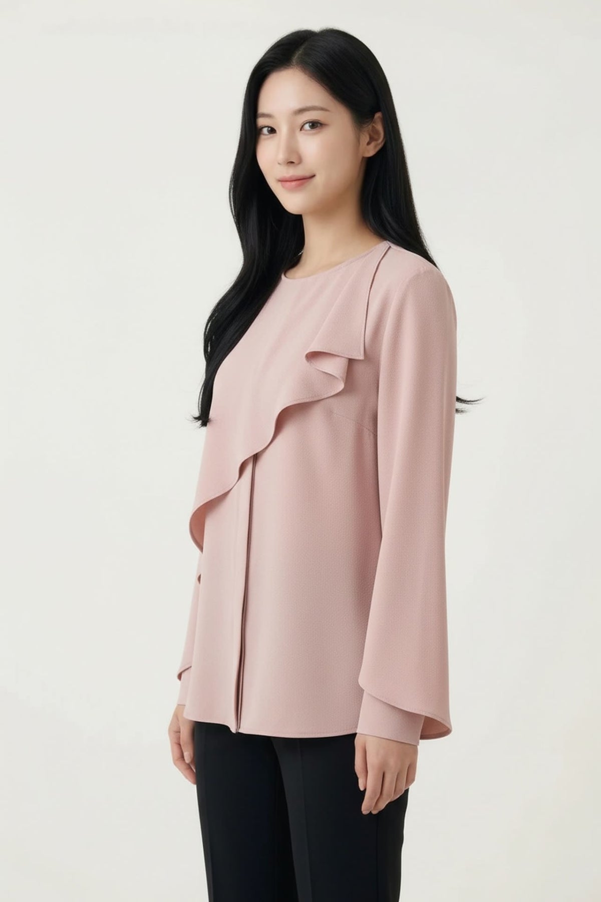 Poly Crepe Crinkle Regular Fit Asymmetrical Collar Blouse