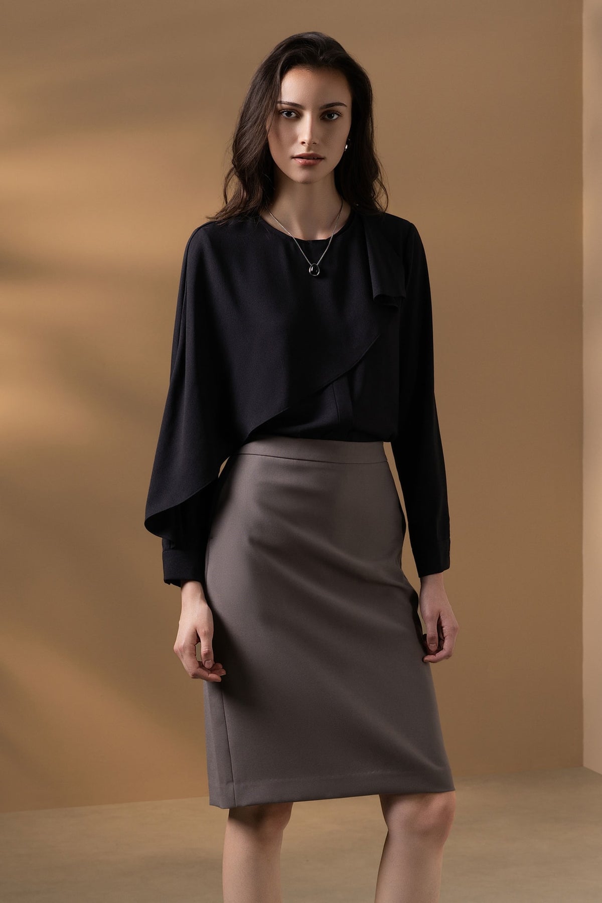 Poly Crepe Crinkle Regular Fit Asymmetrical Collar Blouse