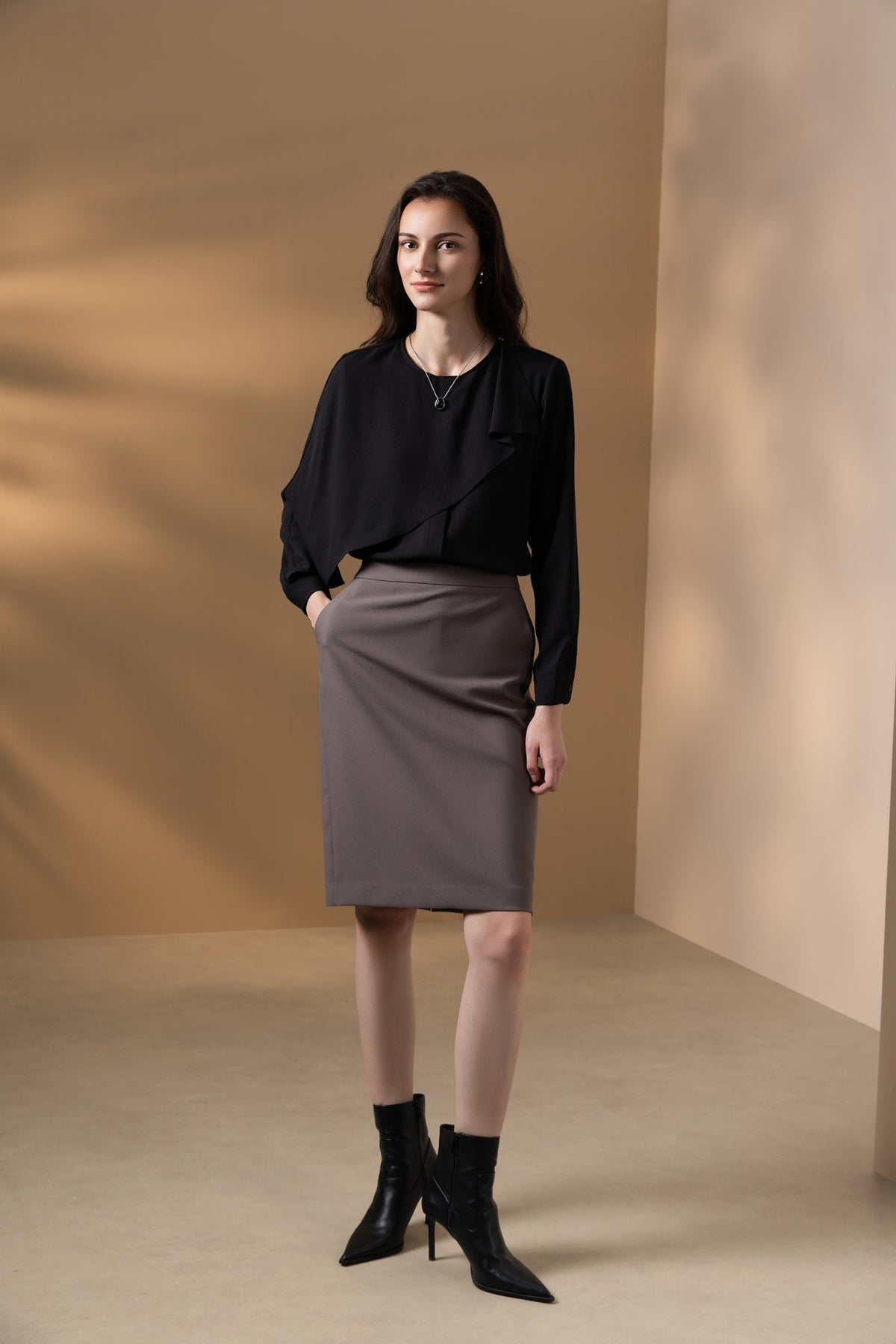 Poly Crepe Crinkle Regular Fit Asymmetrical Collar Blouse