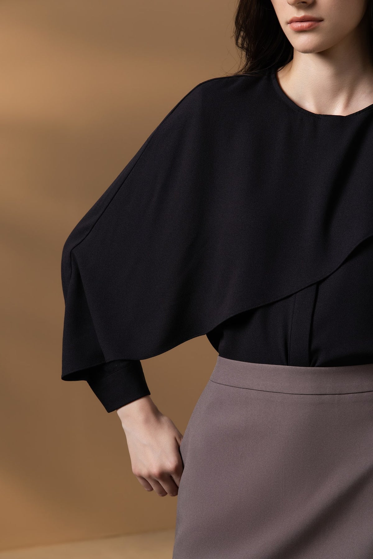Poly Crepe Crinkle Regular Fit Asymmetrical Collar Blouse