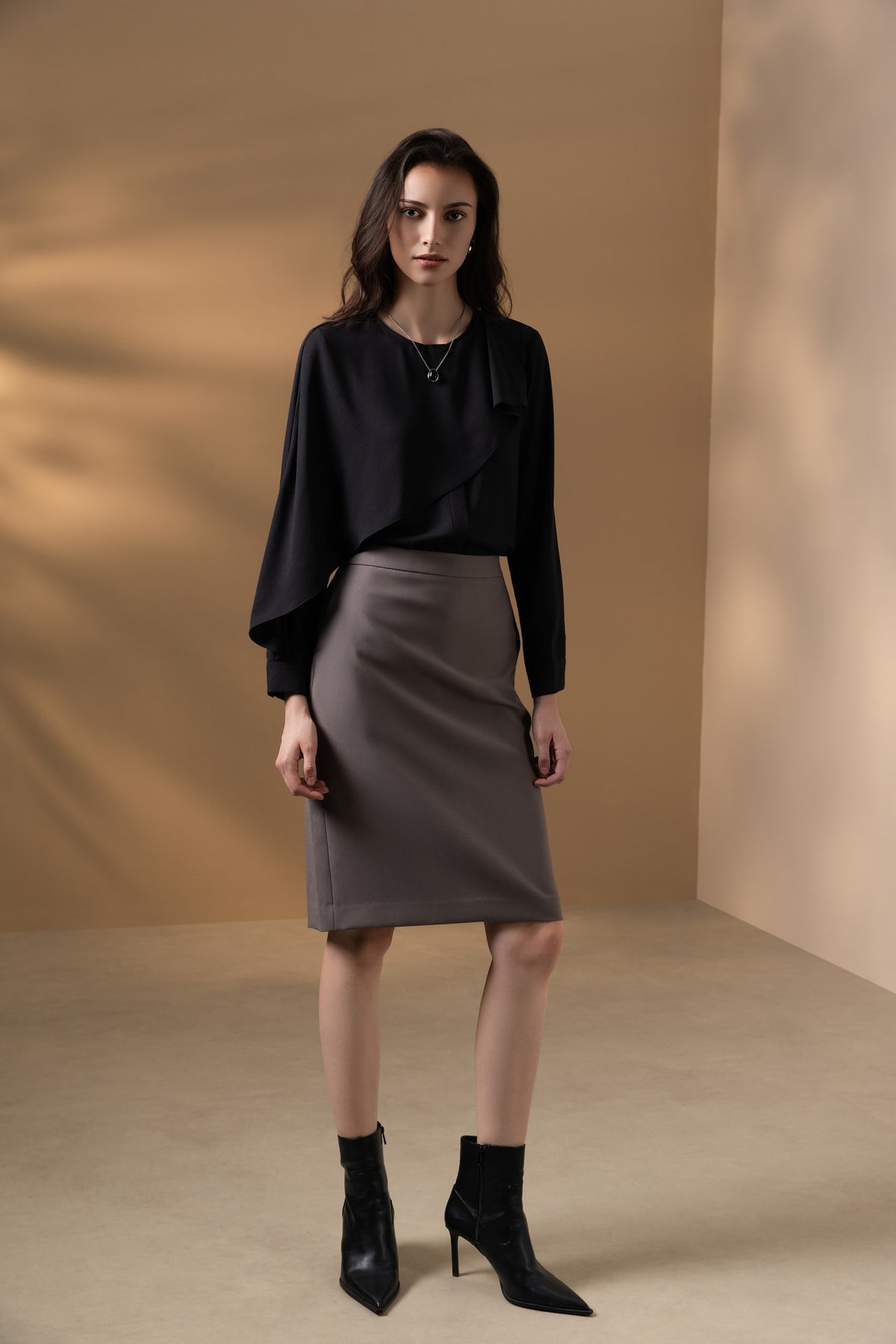 Poly Crepe Crinkle Regular Fit Asymmetrical Collar Blouse