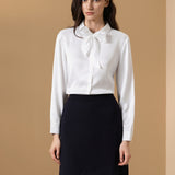 Poly Fine Twill Regular Fit Shirt Collar Blouse with Detachable Organza Bow
