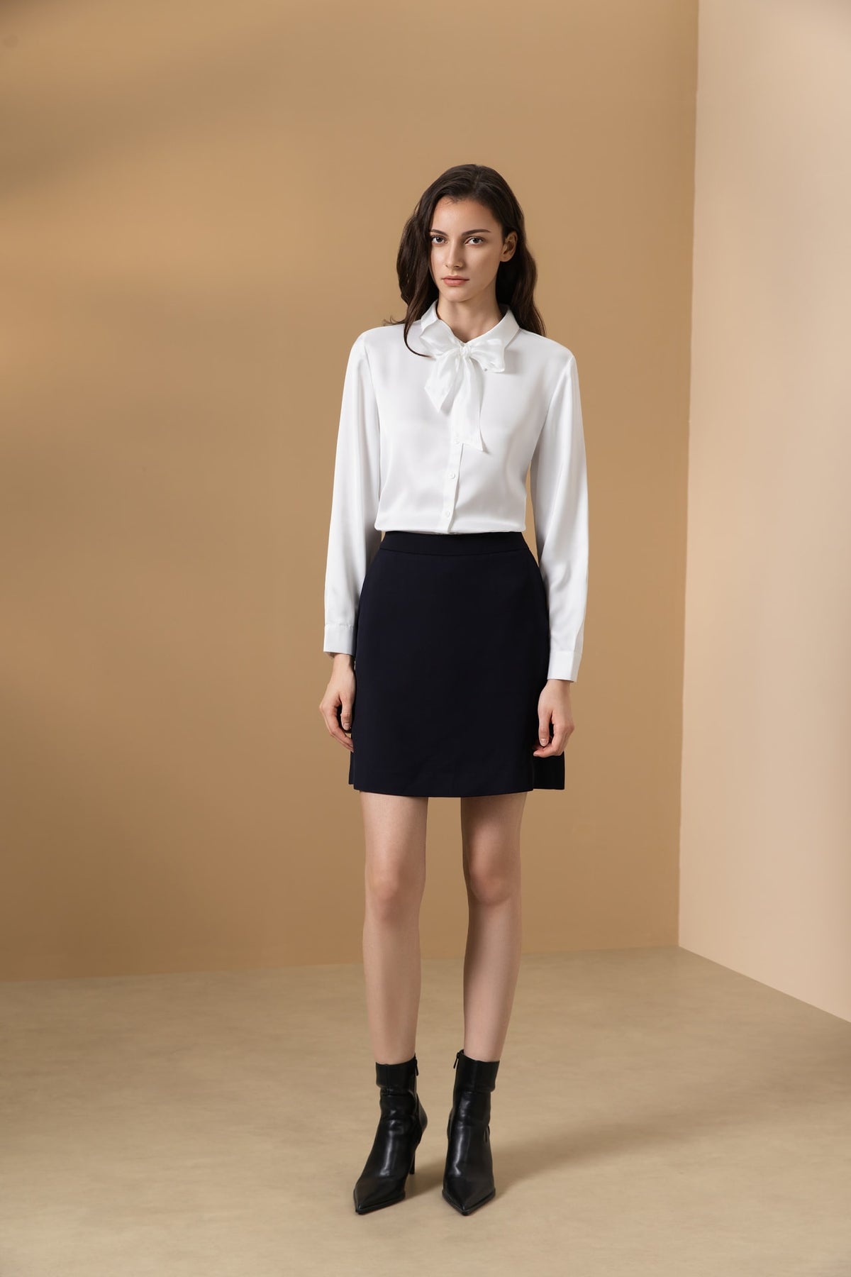 Poly Fine Twill Regular Fit Shirt Collar Blouse with Detachable Organza Bow