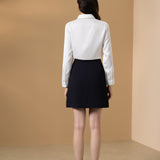 Poly Fine Twill Regular Fit Shirt Collar Blouse with Detachable Organza Bow