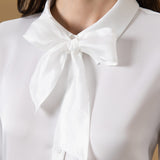 Poly Fine Twill Regular Fit Shirt Collar Blouse with Detachable Organza Bow