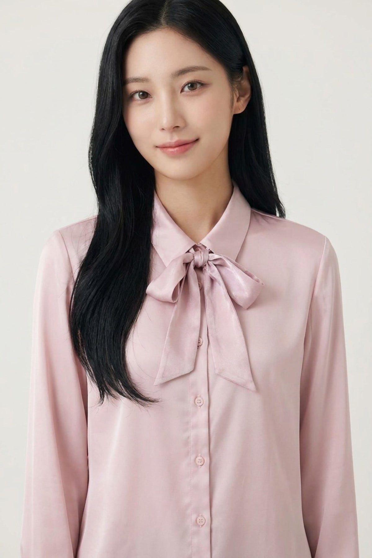 G2000 - Blouses - Poly Fine Twill Regular Fit Shirt Collar Blouse with Detachable Organza Bow - Misty Rose - Regular