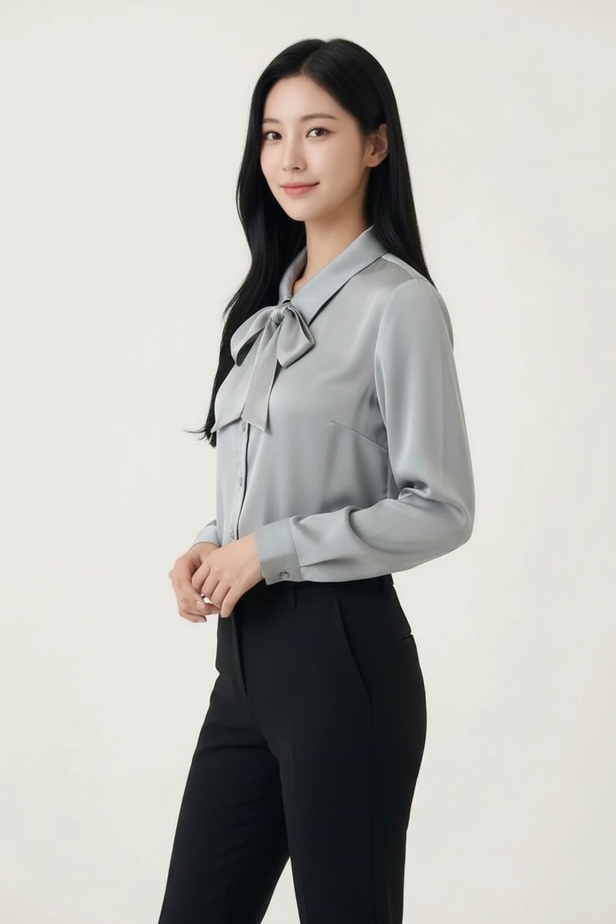 G2000 - Blouses - Poly Fine Twill Regular Fit Shirt Collar Blouse with Detachable Organza Bow