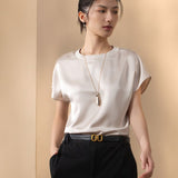 Poly Satin Regular Fit Round Neck Short Sleeve Blouse