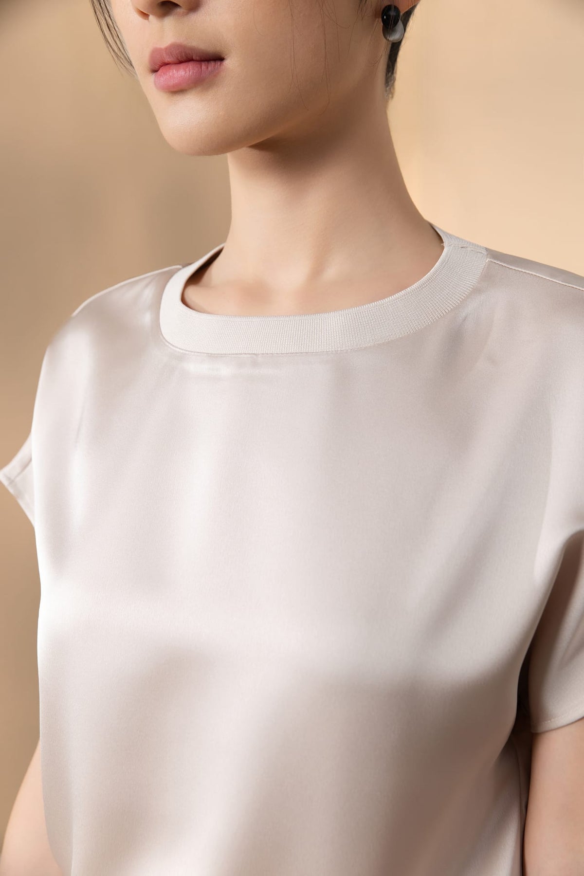 Poly Satin Regular Fit Round Neck Short Sleeve Blouse