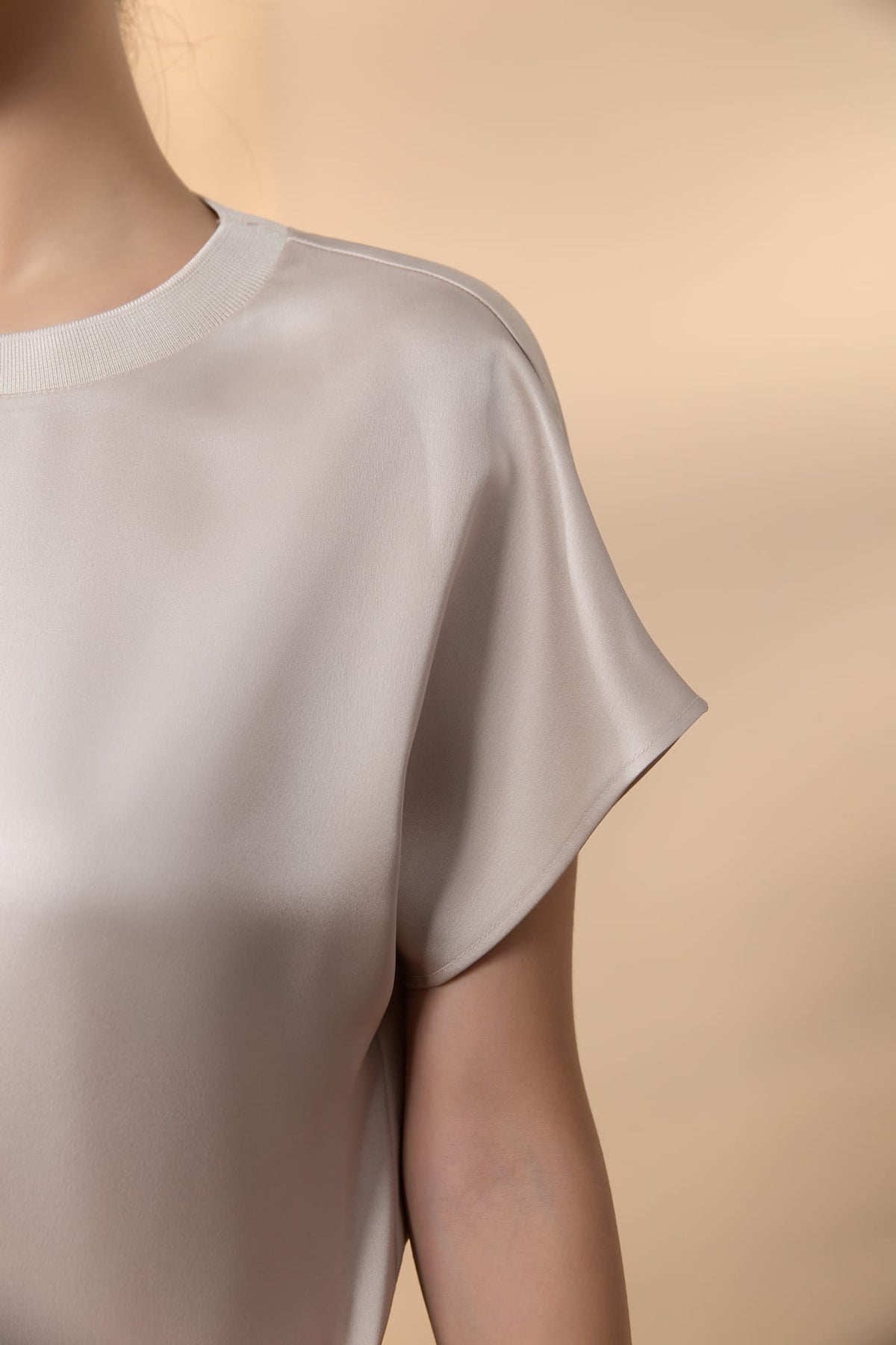 Poly Satin Regular Fit Round Neck Short Sleeve Blouse