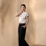 Poly Satin Regular Fit Round Neck Short Sleeve Blouse