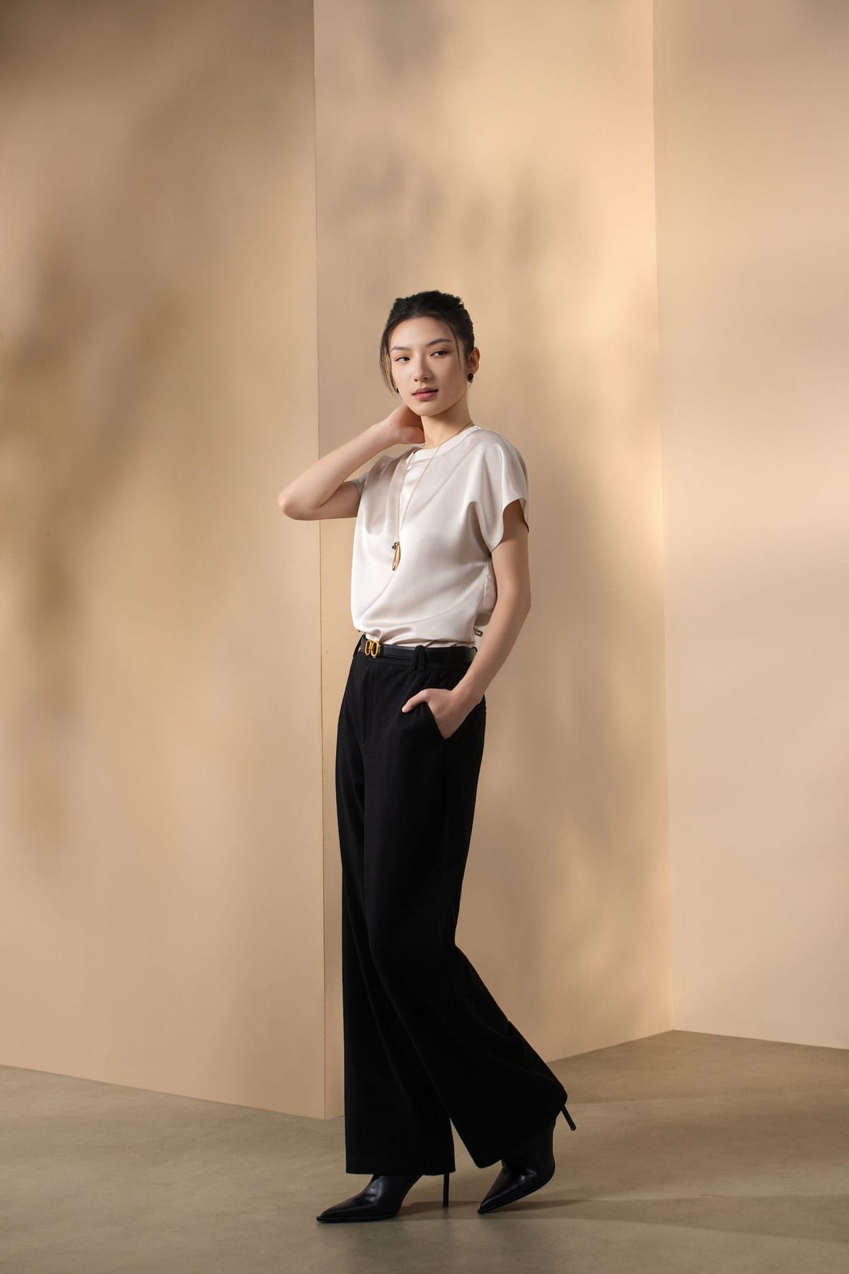 Poly Satin Regular Fit Round Neck Short Sleeve Blouse