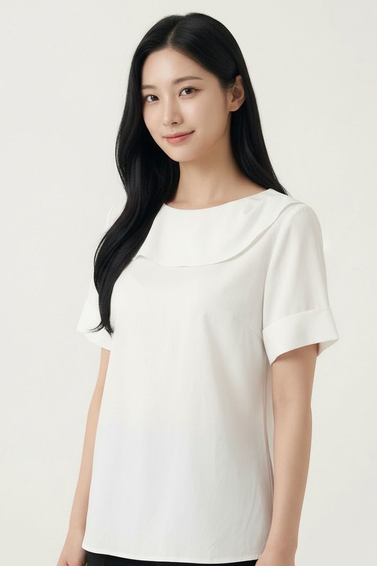 G2000 - Blouses - Lyocell Twill Regular Fit Drape Collar Short Sleeve Blouse