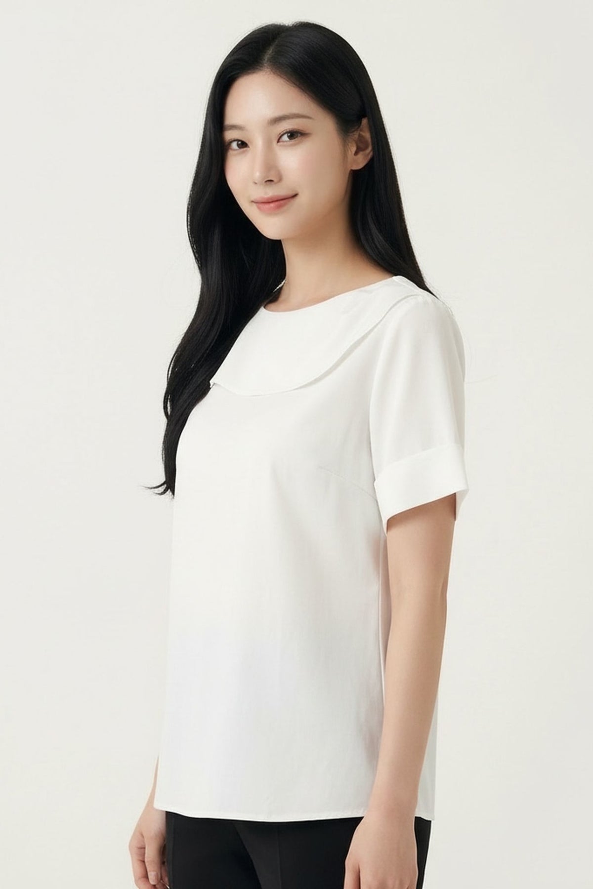 G2000 - Blouses - Lyocell Twill Regular Fit Drape Collar Short Sleeve Blouse