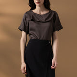 Lyocell Twill Regular Fit Drape Collar Short Sleeve Blouse