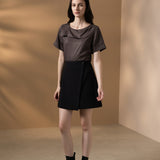 Lyocell Twill Regular Fit Drape Collar Short Sleeve Blouse