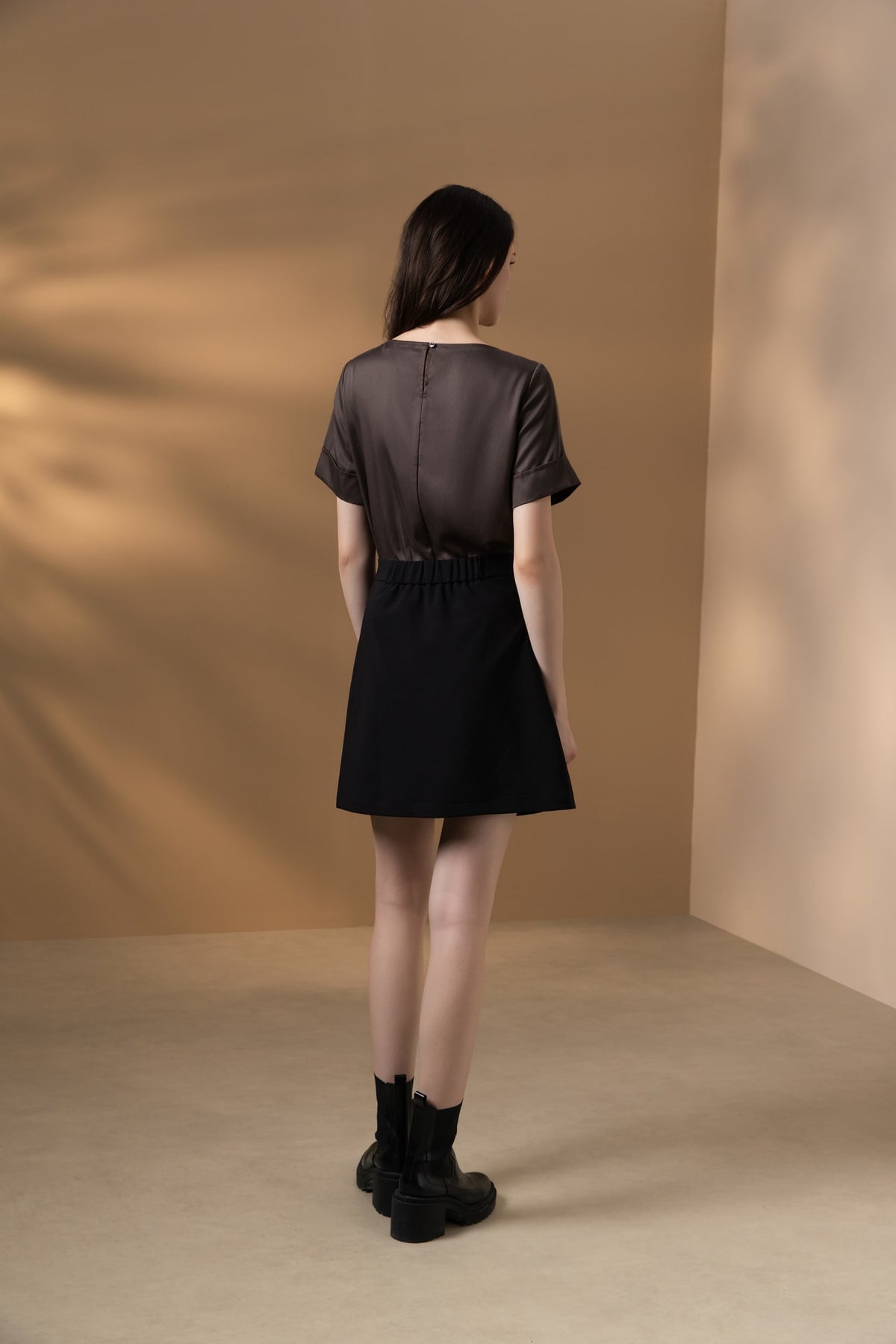 Lyocell Twill Regular Fit Drape Collar Short Sleeve Blouse