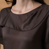 Lyocell Twill Regular Fit Drape Collar Short Sleeve Blouse