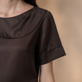 Lyocell Twill Regular Fit Drape Collar Short Sleeve Blouse