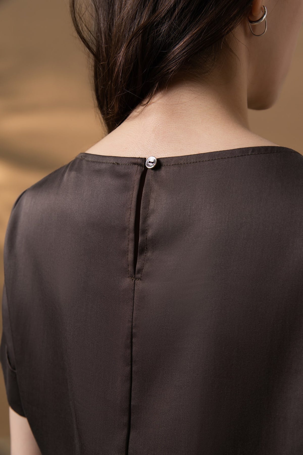 Lyocell Twill Regular Fit Drape Collar Short Sleeve Blouse
