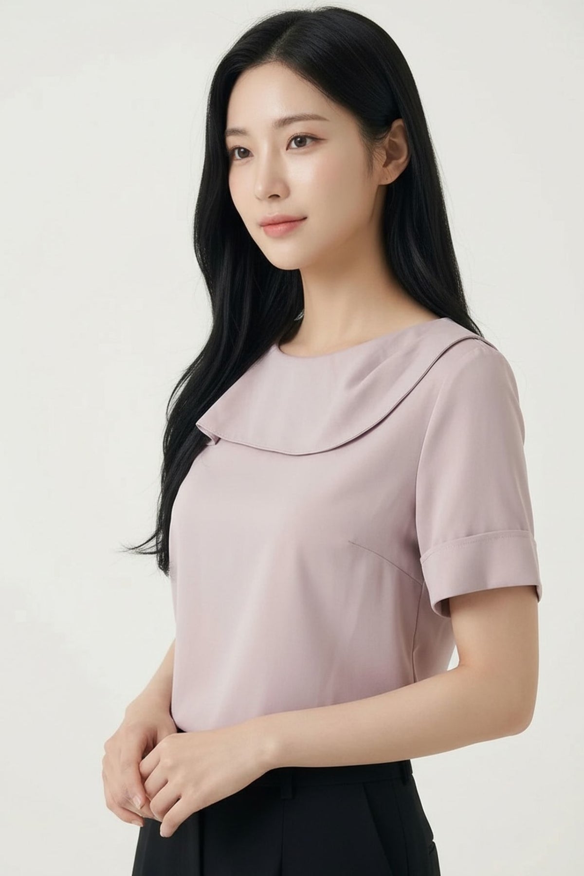 G2000 - Blouses - Lyocell Twill Regular Fit Drape Collar Short Sleeve Blouse