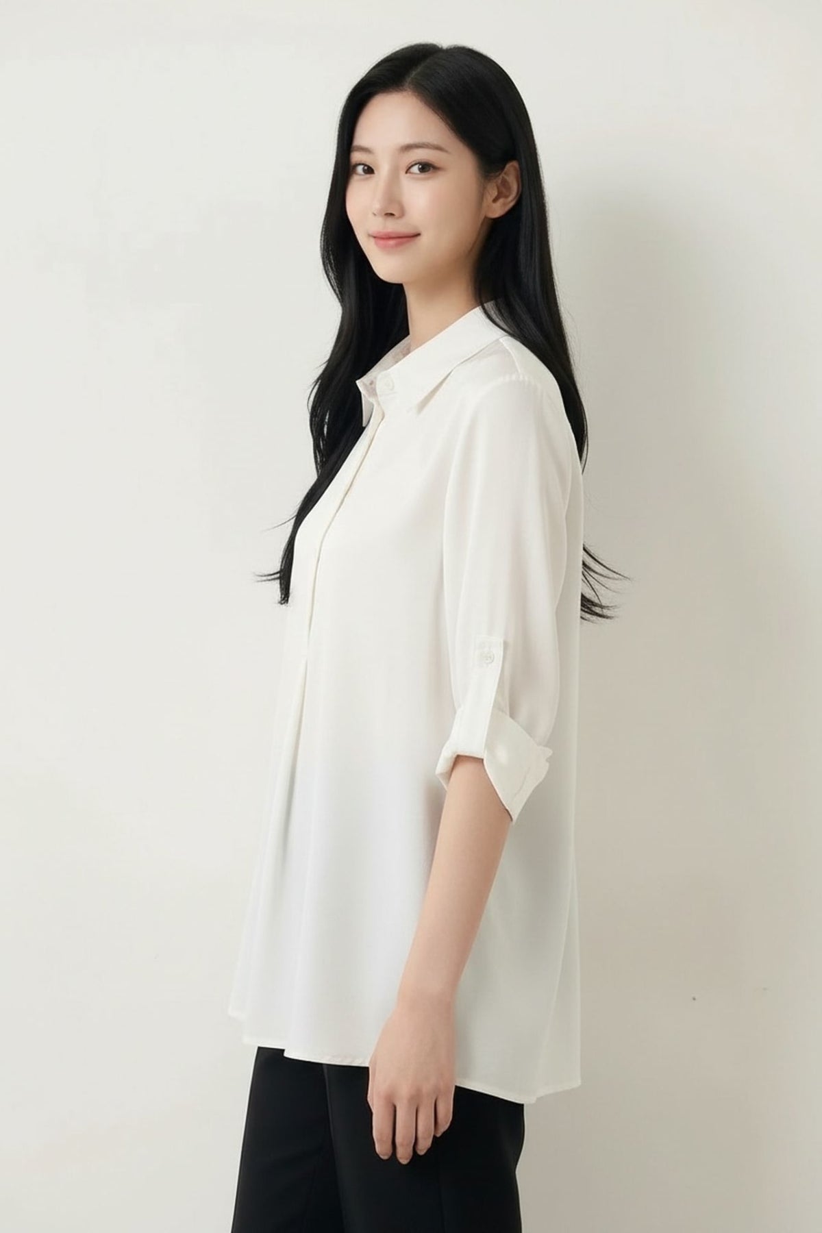 G2000 - Blouses - Poly Matte Satin Relax Fit Shirt Collar Short Sleeve Blouse