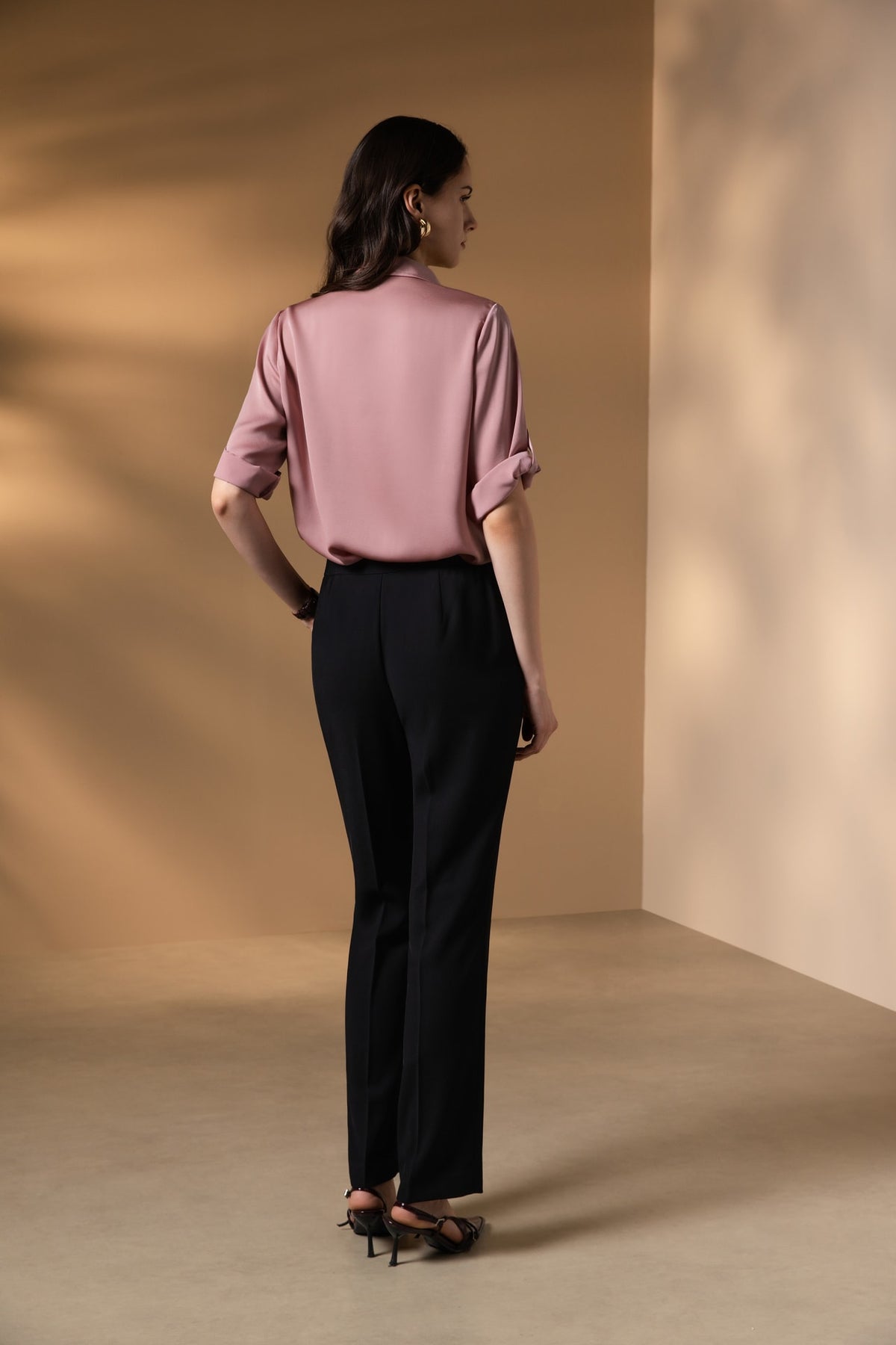 Poly Matte Satin Relax Fit Shirt Collar Short Sleeve Blouse