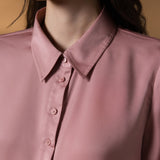 Poly Matte Satin Relax Fit Shirt Collar Short Sleeve Blouse
