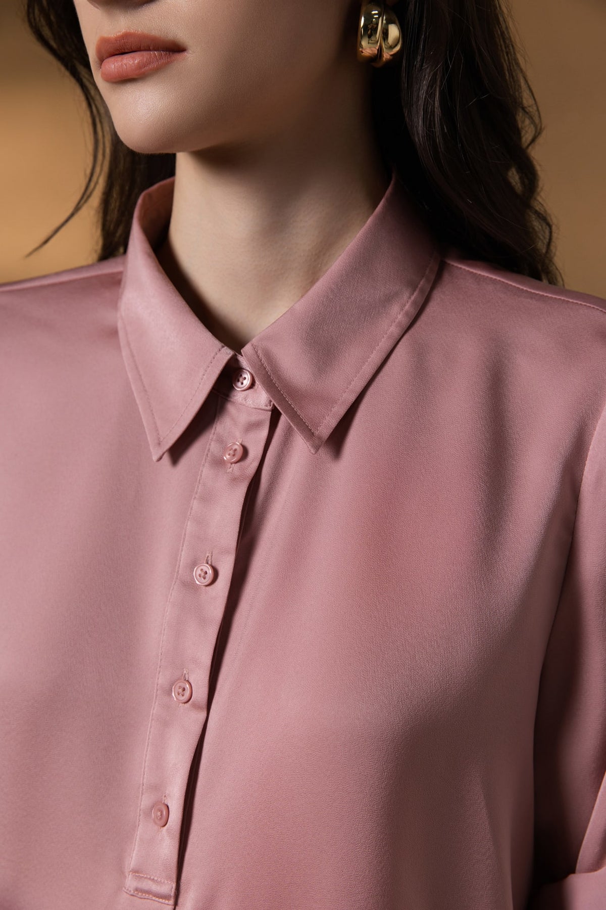 Poly Matte Satin Relax Fit Shirt Collar Short Sleeve Blouse