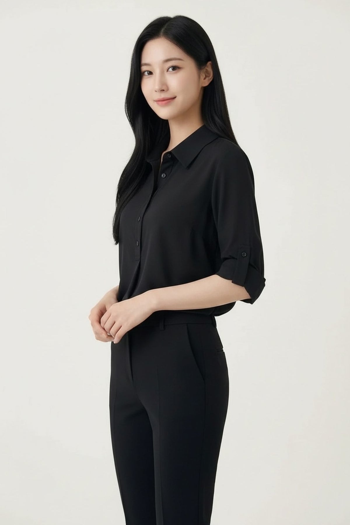 G2000 - Blouses - Poly Matte Satin Relax Fit Shirt Collar Short Sleeve Blouse