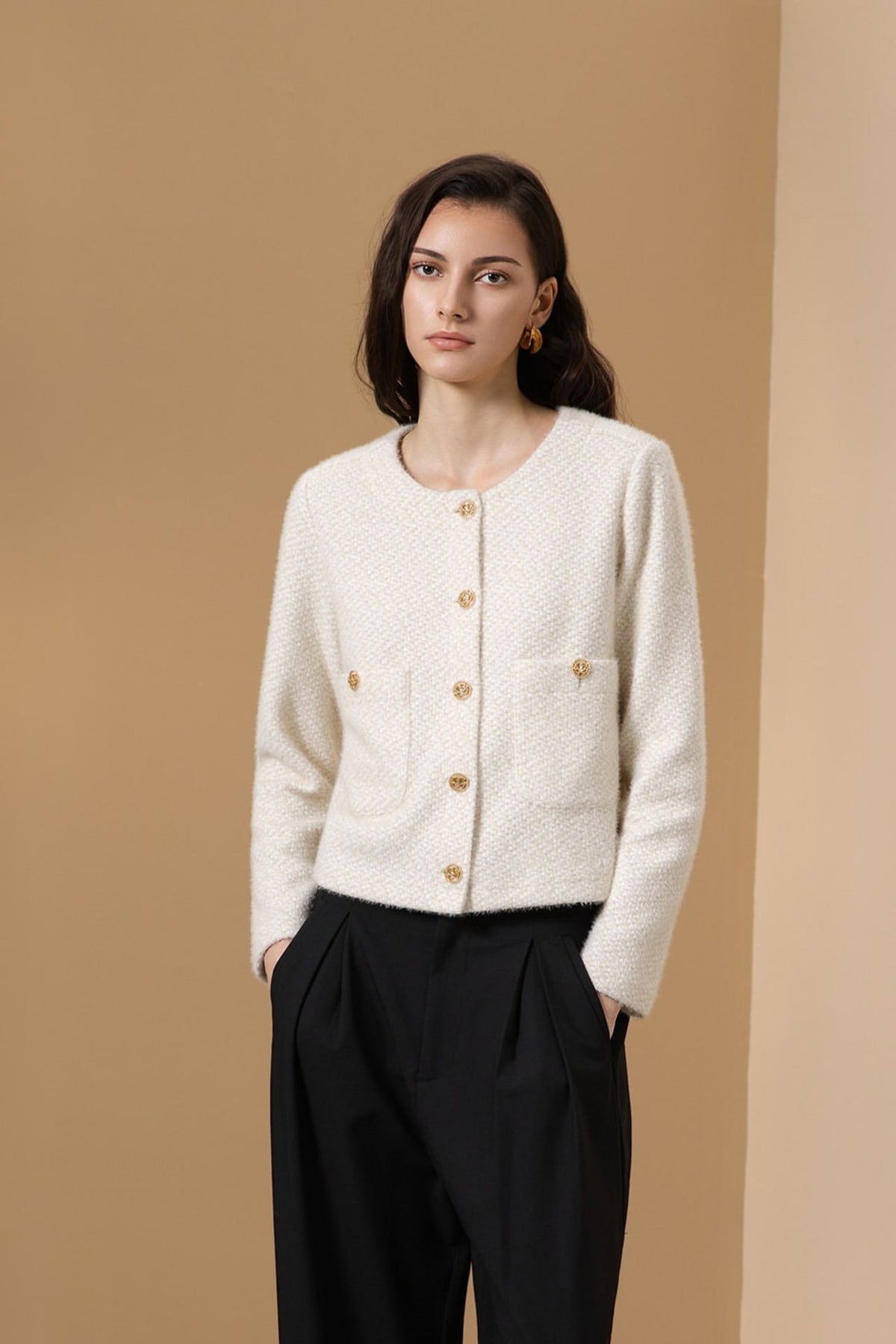 Poly Nylon Sweater Knit Relax Fit Round Neck Top