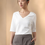 Cotton Blend Double Jersey Regular Fit V-Neck Top