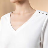 Cotton Blend Double Jersey Regular Fit V-Neck Top