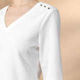 Cotton Blend Double Jersey Regular Fit V-Neck Top
