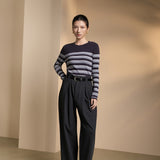 Poly Blend Seersucker Check Relax Fit Round Neck Short Sleeve Blouse with Self-Fabric Thin Belt