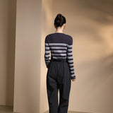 Poly Blend Seersucker Check Relax Fit Round Neck Short Sleeve Blouse with Self-Fabric Thin Belt