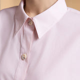 Cotton Chambray Relax Fit Shirt Collar Short Sleeve Blouse