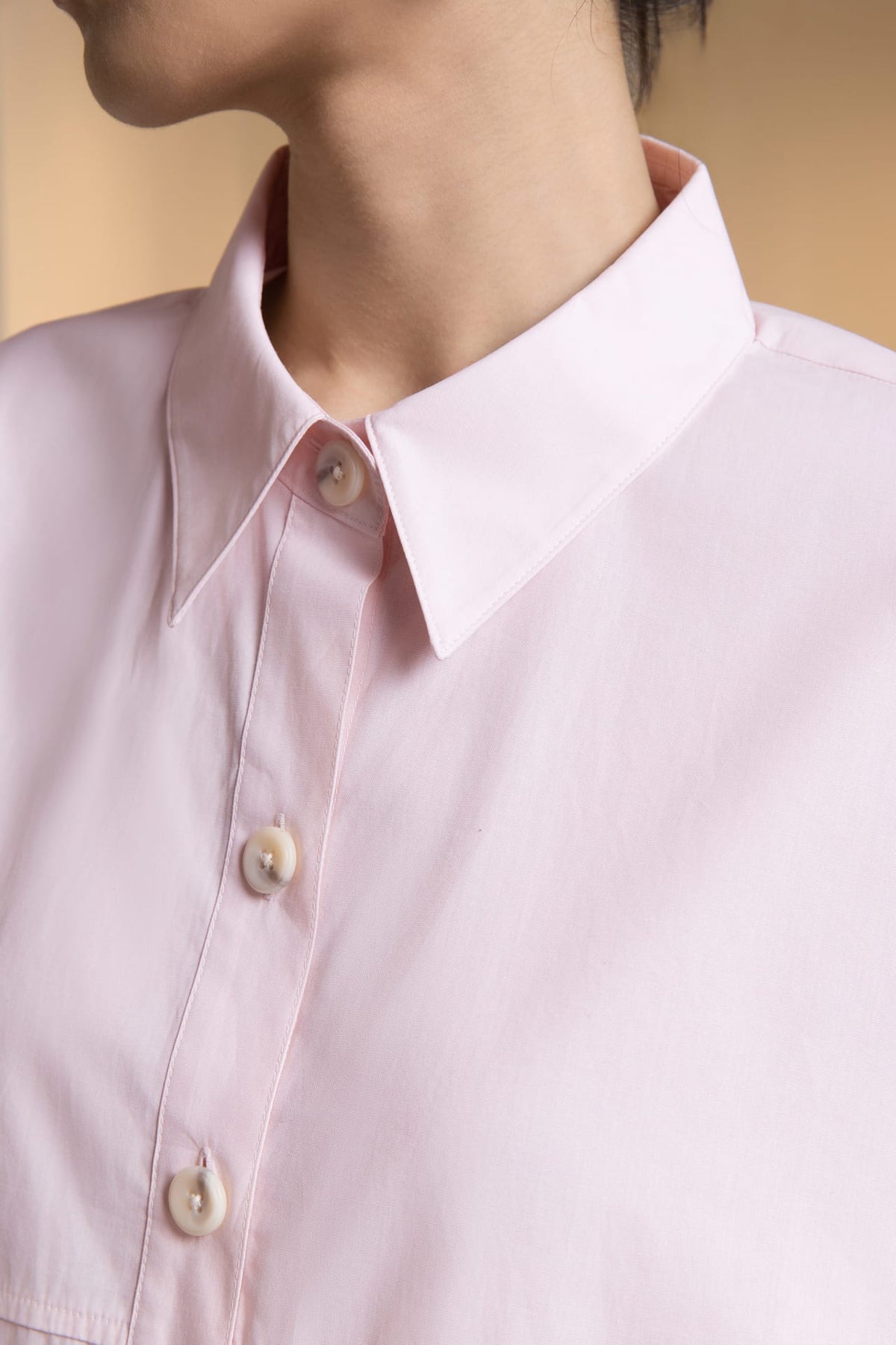 Cotton Chambray Relax Fit Shirt Collar Short Sleeve Blouse