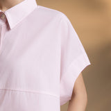 Cotton Chambray Relax Fit Shirt Collar Short Sleeve Blouse
