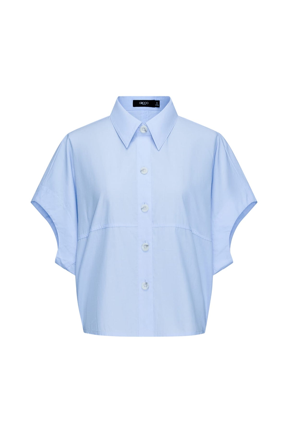Cotton Chambray Relax Fit Shirt Collar Short Sleeve Blouse