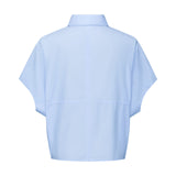 Cotton Chambray Relax Fit Shirt Collar Short Sleeve Blouse