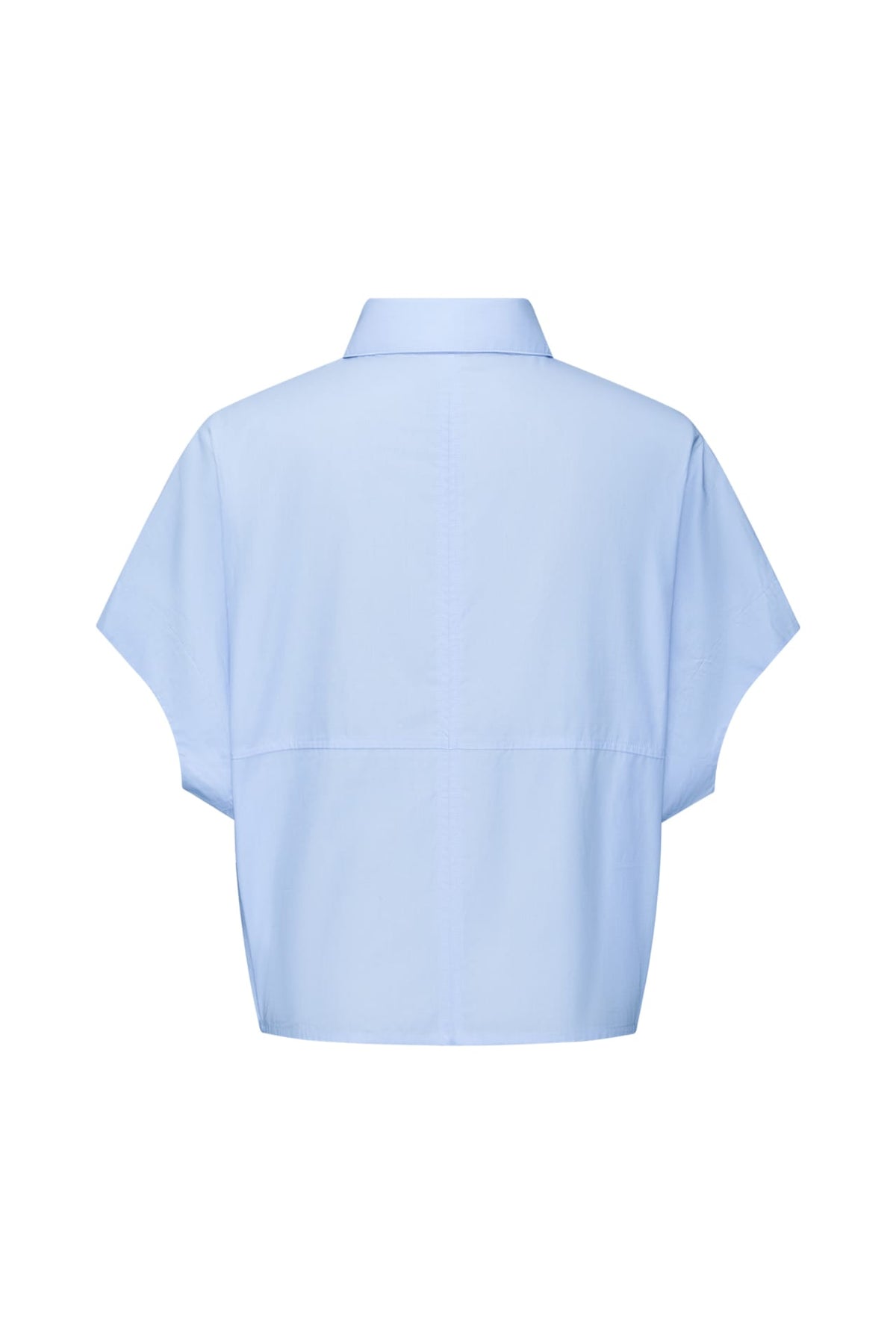 Cotton Chambray Relax Fit Shirt Collar Short Sleeve Blouse
